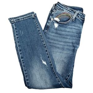 Judy Blue Straight Leg Distressed Embroidered Rainbow Jeans